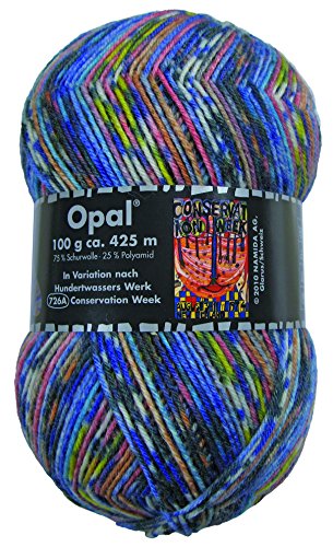 100 gr. Sockenwolle, Strumpfwolle, Opal, 4-fädig, Hundertwasser, Neu, Fb. 726 A, Conservation Week von OPAL