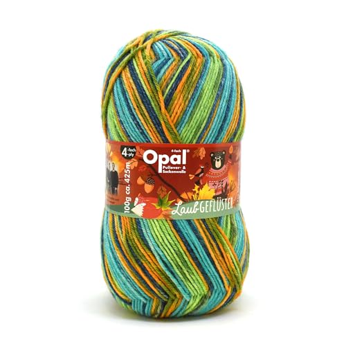 Opal Pullover/Sockenwolle "Laubgeflüster",4-fädig,100g/425m,75% Schurwolle/25% Polyamid,NS 2-3, (11252 Blätterregen) von OPAL