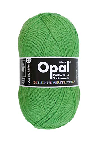 Opal Uni (425m) 4-fädiges Garn - Wollmischung, leuchtende Volltonfarben, Garn für warme Socken und Pullover, 1990 Grasgrün, 1 x 100 g von Opal