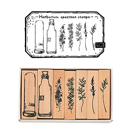 Hölzern Stempel Set, Vintage Pflanze und Blume Dekorative Holzstempel zum Basteln, Natürliche Pflanze Seal Set für Kartenherstellung, DIY Handwerk, Schreibwaren Scrapbooking (1) von Opaltool
