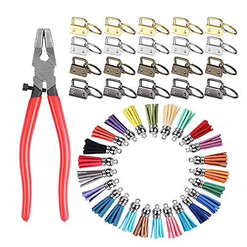 Schlüsselanhänger Hardware, 20 Stück 1 Zoll Schlüsselband Rohlinge mit Zange und 24 Farbe Leder Schlüsselbund Quasten für Schlüsselbund Wristlet Clamp Schlüsselband Hardware Zubehör von Opaltool
