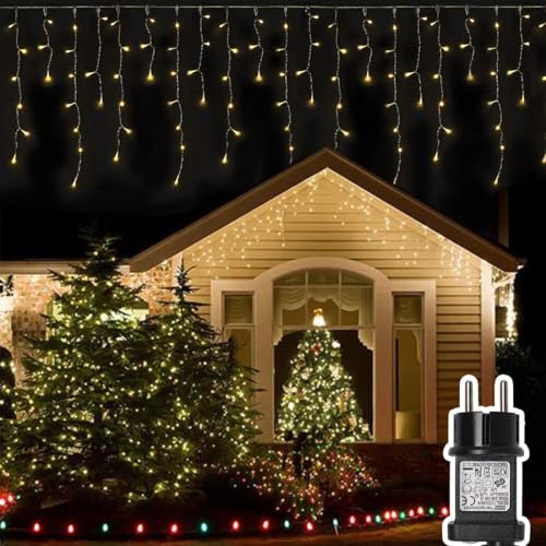 Opard 200 LED 12.8M Lichterkette Eisregen (7.8m Lichterkette + 5m Stromkabel), Lichtervorhang Eiszapfen mit Steckdose, 8 Modi f¨¹r Party, Hochzeit, Feier, Geburtstag, Terrasse, Dekoration von Opard
