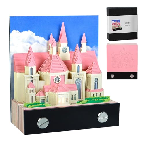 Opdestn 2026 3D Kalender,Papierkunst 3D Kirche Notizblock | Schreibzubehör Für Kinderzimmer Wohnung Studentenzimmer Büro Reise von Opdestn
