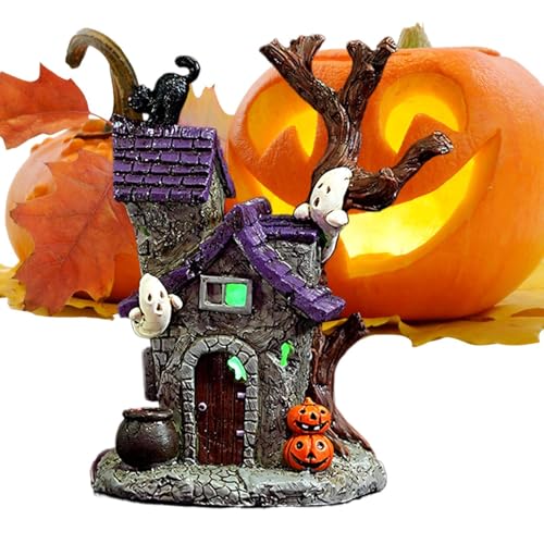 Opdestn Spukhaus Tischdekoration | Halloween Deko Leuchtend,Resin Tischfigur Horror Deko Für Küche Kamin Bad Schlafzimmer von Opdestn