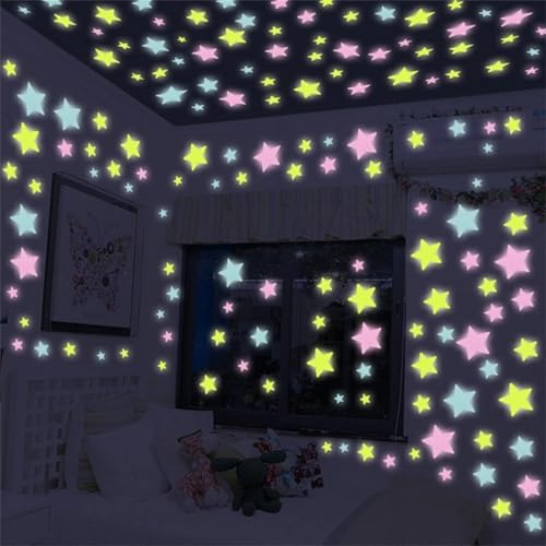 50 Stück beleuchtete Sterne, bunt, leuchten im Dunkeln, fluoreszierend, nachtleuchtende Kunststoff-Wandaufkleber, Wandaufkleber, Wandaufkleber, Wandaufkleber, Wandaufkleber, Wandaufkleber, für Zuhause von Opemg