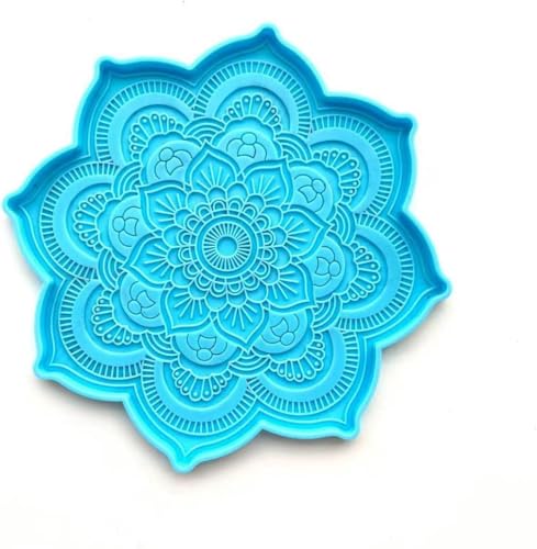 Blaue Epoxidharz-Silikonformen – Mandala-Untersetzer, Epoxidharz-Form, DIY, Handwerk, Heimdekoration, Werkzeuge, Skulpturenbedarf, Blumentablett, Tassenmatte, Gieß-Silikonform (11,9 x 11,9 x 0,7 cm) von Opemg