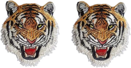 Tiger Aufnäher zum Aufbügeln, brüllender Tigerkopf, bestickt, für Hut, Kleidung, Taschen, Jeans Tiger Aufnäher zum Aufbügeln, brüllender Tigerkopf, bestickt, für Hut, Kleidung, Taschen, Jeans von Opemg