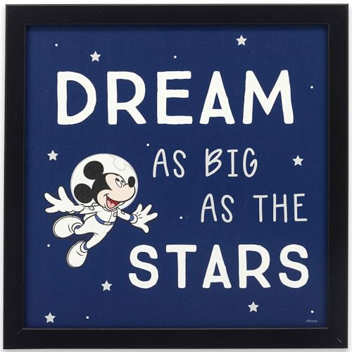 Disney Mickey Mouse Astronaut Dream As Big As The Stars, gerahmte Wanddekoration aus Holz, lustige Micky-Maus-Wandkunst für Kinderzimmer oder Kinderzimmer von Open Road Brands