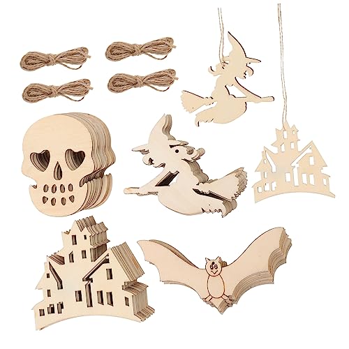 1Satz Halloween DIY Holzscheiben Unvollendete Bastel Ausschnitte für Natürliche Holzscheiben mit Löchern und Hanfseil für Grusel 1Satz Halloween DIY Holzscheiben Unvollendete Bastel Ausschnitte für Natürliche Holzscheiben mit Löchern und Hanfseil für Grusel von Operitacx