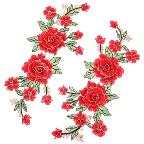 Operitacx 1 Paar Bestickte Blumenapplikationen Dekorative Stoffpatches für Kleidung Jacken Diy Projekte Hochwertige Langlebige Flicken Rot von Operitacx