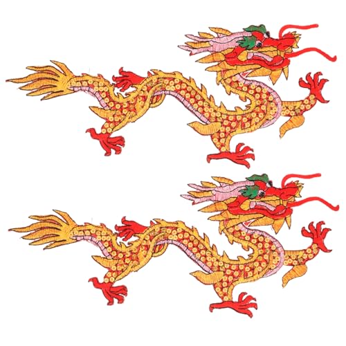 Operitacx 1 Paar Diy Drachen Stickerei Patches Aufnäher zum Aufbügeln für Kleidung Jeans Rucksäcke Dekorative Flicken Leuchtendem Rot zum Reparieren und Verzieren von Operitacx