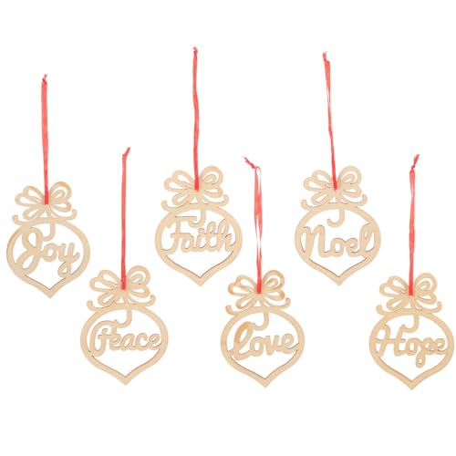 Operitacx 1 Satz Weihnachts Holz Ausschnitte Unbehandelte Holzstückchen Für Diy Dekorationen Für Schlüsselanhänger Wand Und Fensterdeko Mit Band 6 Stück von Operitacx