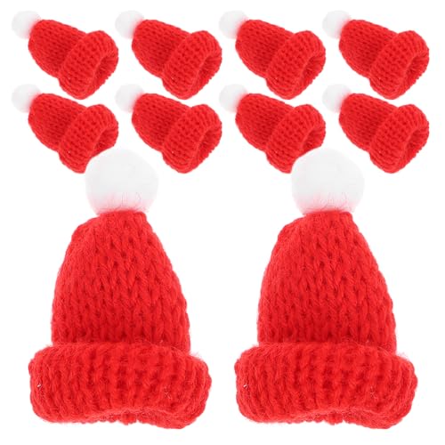 Operitacx 10 StüCk Mini WeihnachtsmüTzen, Gestrickte Kleine WeihnachtsmüTzen Mini MüTzen Zum Basteln NikolausmüTze Klein für Flaschen Weihnachtsdekoration von Operitacx