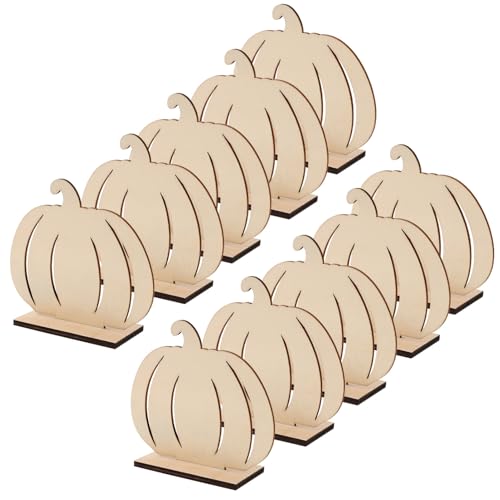 Operitacx 10 Stück Holzkürbisse zum Bemalen Herbstliche Tischdeko aus Stabilem Holz Mehrfache Verwendung als Halloween Thanksgiving-dekoration Leichte Tragbare Kürbisfiguren für Party und von Operitacx
