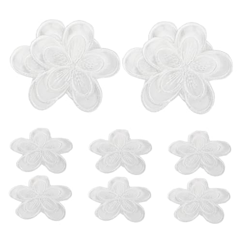 Operitacx 10 Stück Teiliges Organza Spitzen Applikationen Selbstklebend Ohne Nähen Weiße Blumenmuster Stoff Flicken für Kleidungsreparatur und Dekoration Spitze Patches für DIY Kleidung und von Operitacx