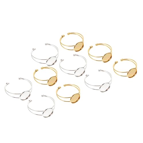 Operitacx 10 Stück Teiliges Verstellbares Armband lünette Runde Edelstein fassung Silber und Goldfarben DIY Schmuckzubehör für Individuelle Cabochon Armbänder Handgefertigte Basis für Damen von Operitacx
