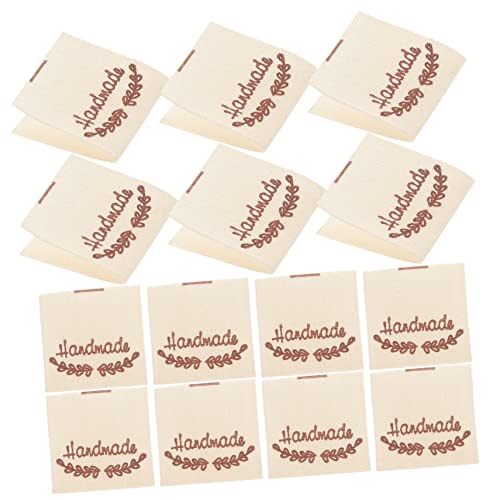 Operitacx 100 Stück Baumwollstoff Labels Handmade Nähetiketten für Kleidung DIY Textiletiketten Annähen Quilt Crochet Zubehör Beige mit Blumenmuster von Operitacx