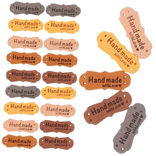 Operitacx 100 Stück DIY Handgefertigte Zweiloch Geprägte Lederetiketten für Kleidung Farben Nähetiketten für Individuelle Mode Pullover Hüte Jeans Dekorative Labels zum Annähen von Operitacx