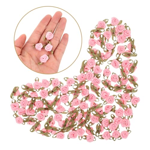 Operitacx 100 Stück Mini Rosen Schleifen mit Blättern Dekorative Polyesterband Blumen für Haaraccessoires DIY Basteln Kleidung Hochzeit Festival Vielseitige Handwerksverzierung von Operitacx