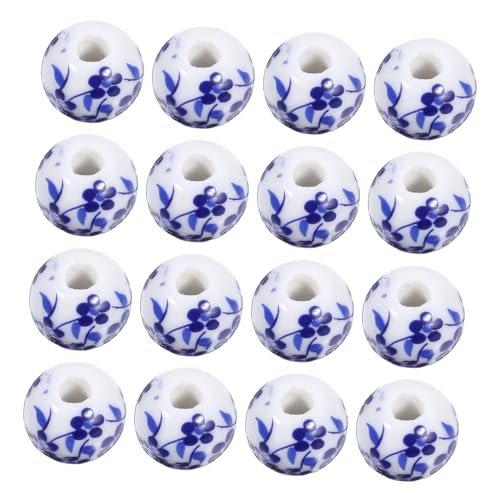 Operitacx 100 Stück Porzellanperlen Große Blaue Blumen Keramik Spacer Perlen für DIY Schmuckherstellung Armbänder Halsketten Bastelset Handgefertigte Keramikperlen von Operitacx
