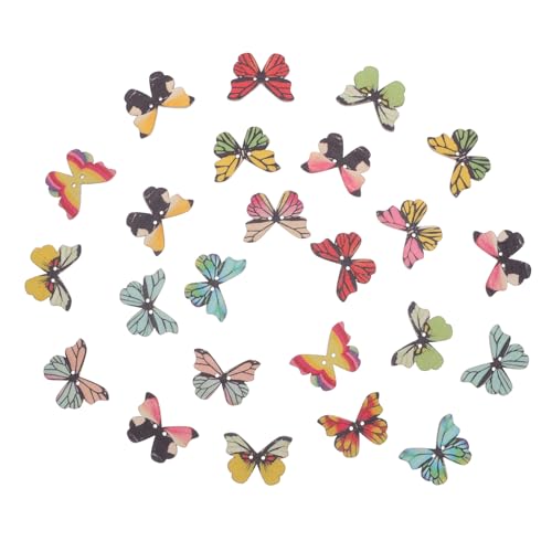 Operitacx 100 Stück Schmetterlingsknöpfe aus Holz Dekorative Nähknöpfe für Basteln Scrapbooking DIY Handwerksprojekte Bunte Holzknöpfe für Kreative Verschönerung und Vielseitige Anwendung von Operitacx
