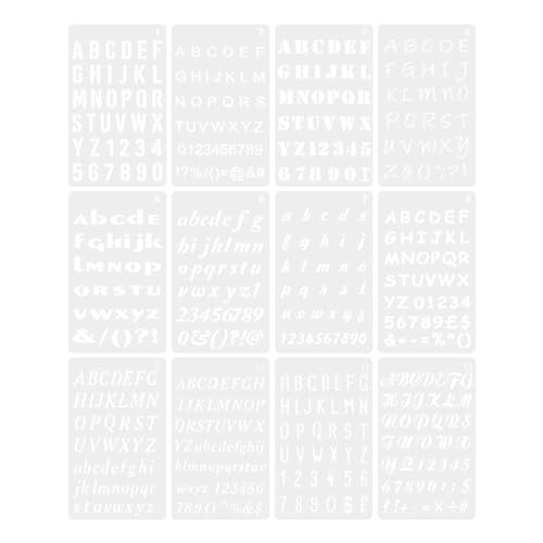 Operitacx 12 Blatt Buchstabenschablonen Zum Malen Auf Holz Alphabet-Schablonen Wiederverwendbare Bastelschablonen Buchstaben Kunststoff-Buchstabenschablonen von Operitacx