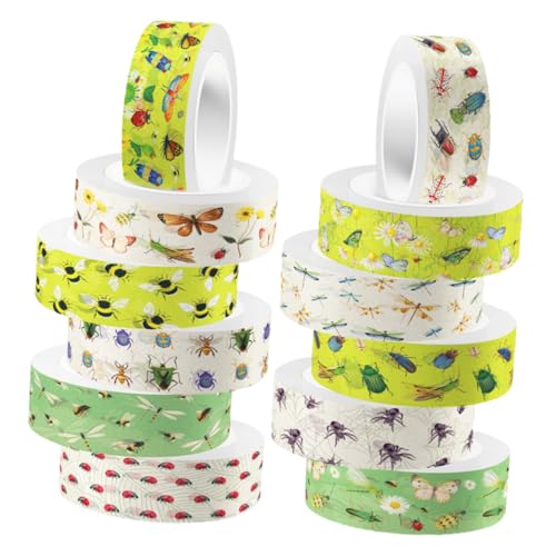 Operitacx 12 Rollen Washi Tape mit Insektenmotiv Transparentes Klebeband für DIY Scrapbooking Kreative Dekoration und Handwerksprojekte für Notizbücher und Journals von Operitacx