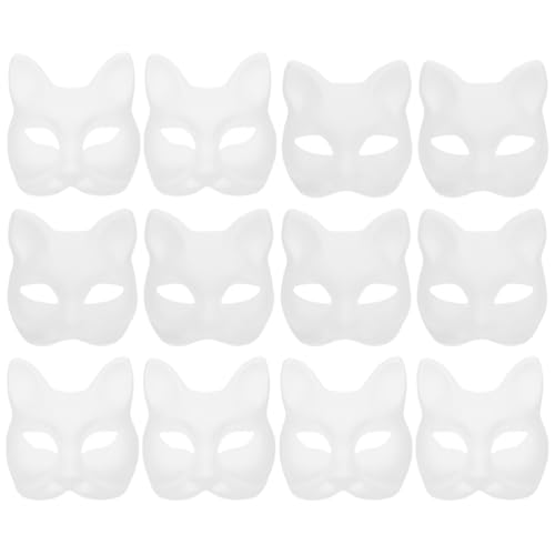 Operitacx 12 Stück Pappmaché-Masken Unbemalte Halloween-Katzen- Und Fuchsmasken Weiße Masken Für Halloweenkostüme Cosplay-Accessoires Operitacx 12 Stück Pappmaché-Masken Unbemalte Halloween-Katzen- Und Fuchsmasken Weiße Masken Für Halloweenkostüme Cosplay-Accessoires von Operitacx