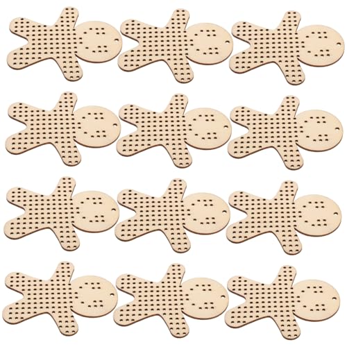 Operitacx 12 Stück Teiliges Holz Gingerbread Mann Anhänger für Kreuzstich Diy Stickvorlage mit Löchern Robuste Holzplatten für Kreative Weihnachtsdeko und Handarbeit von Operitacx