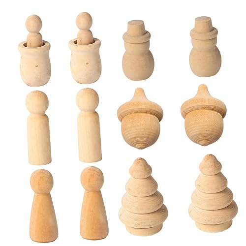 Operitacx 12 Stück Teiliges Set Blanke Holzfiguren zum Bemalen Glatte Oberfläche Sichere DIY Holzpuppen für Bastelprojekte Kreative Handarbeit für Kunstprojekte von Operitacx