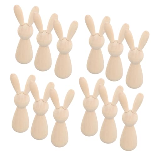 Operitacx 12 Stück Teiliges Unbemalter Holz Hasenfiguren DIY Bastelset Stabile Holzdeko zum Bemalen und Gestalten für und Wohnraumdekoration Geeignet von Operitacx