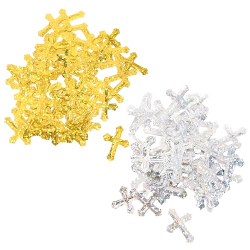 Operitacx 2 Partydekorationen Konfetti Zur Taufe Taufkreuzdekorationen Kreuz Konfetti Konfetti-Kreuz Perlen Tischdekoration Zur Taufe Hochzeitszeremonie Dekorationen Aufkleber Golden Plastik von Operitacx