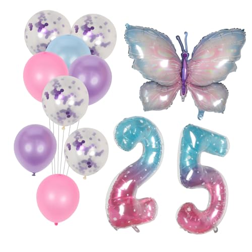 Operitacx 2 Sätze Aluminium Folienballons mit Blauen und Violetten Schmetterlingsmotiven Geburtstagsdeko Zahlenballons Langlebig Einfach zu Dekorieren für Kinderparty und von Operitacx