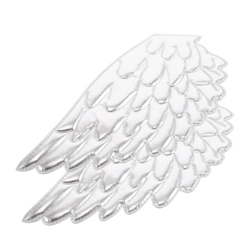 Operitacx 2 Stück Engelsflügel Zubehör Flügelform Stoff Patch Engelsflügel-Verzierung Flügel nähen Patches Flügeleisen auf Patch dekorative Reparaturflicken Polyester Silver von Operitacx