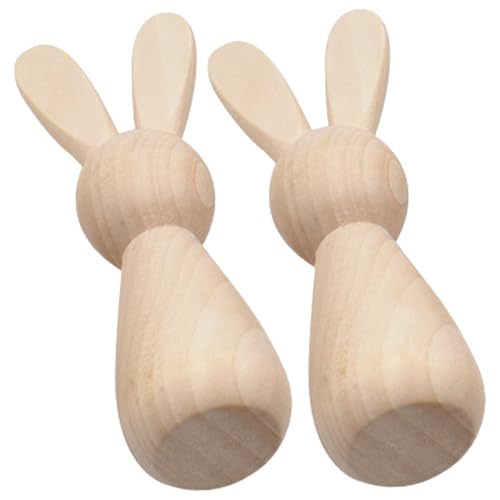 Operitacx 2 Stück Hase aus Holz klein Mädchen Kaninchen- Mini süße Kaninchen-Wandkunst leere Stiftpuppe Puppen aus Holz leeres Holzhandwerk Puppen zum manuellen Malen leere Holzpuppe von Operitacx