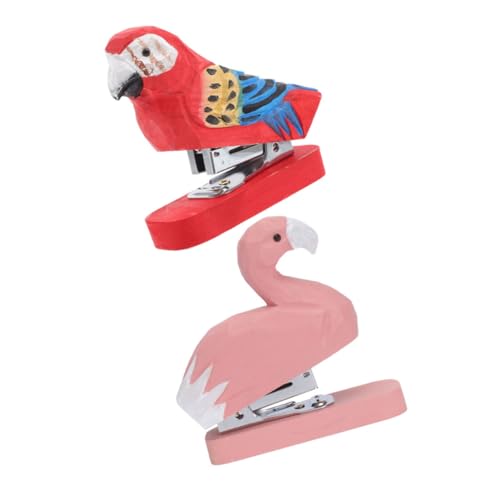 Operitacx 2 Stück Mini Tier Hefter Handgefertigter Holz Hefter Flamingo Papagei Dekorativer und Praktischer Bürobedarf Tragbarer Mini für Schule Zuhause und Büro von Operitacx