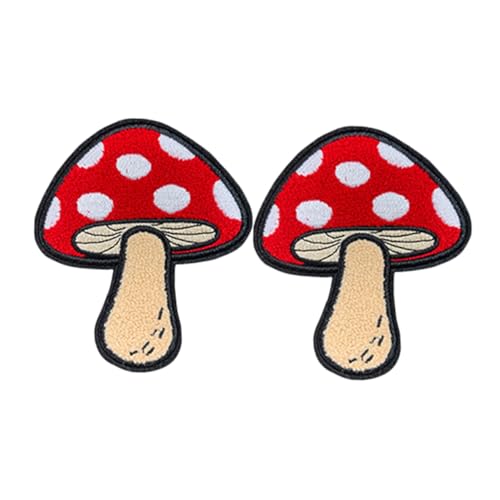 Operitacx 2 Stück Pilz Aufbügler Cartoon Patches aus Robustem Bestickte Applikationen zum Aufbügeln für Jacken Rucksäcke Hüte Waschbar Farbbeständig ohne Nähen von Operitacx