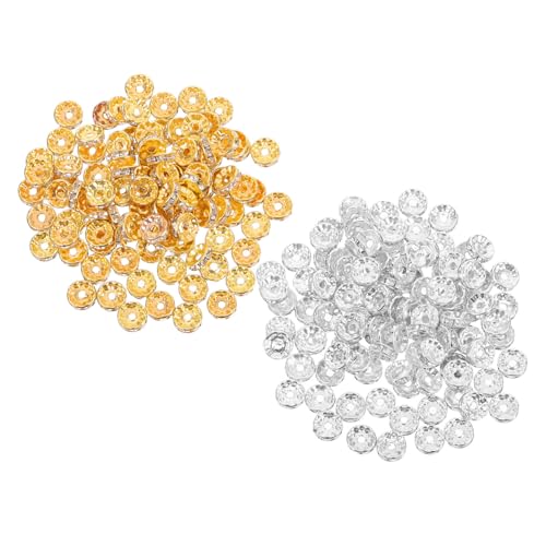 Operitacx 200 Stück Rondelle Spacer Beads mit Strasssteinen Runde Schmuckperlen in Silber und Gold Kompatibel für DIY Armbänder Halsketten Ohrringe und Bastelprojekte Operitacx 200 Stück Rondelle Spacer Beads mit Strasssteinen Runde Schmuckperlen in Silber und Gold Kompatibel für DIY Armbänder Halsketten Ohrringe und Bastelprojekte von Operitacx