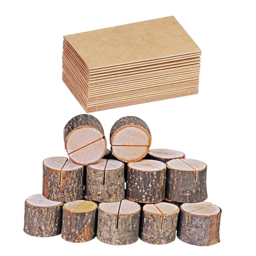 Operitacx 26 Sätze Rustikaler Holz-memohalter Baumstumpf-design Stabiler Notizclip für Schreibtisch mit Blanko-papierkarten Vielseitiger Organizer für Hochzeit Büro und Partydekoration von Operitacx