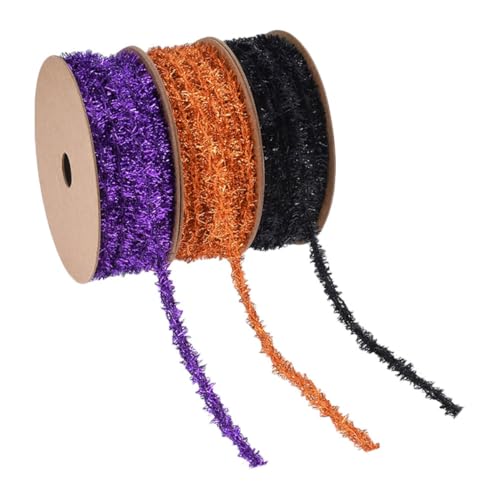 Operitacx 3 Rollen Halloween Lametta Girlande Yards Glänzende Metallic Deko Schwarz Orange Lila für Halloween Party Zimmer Indoor Outdoor Gestaltung von Operitacx