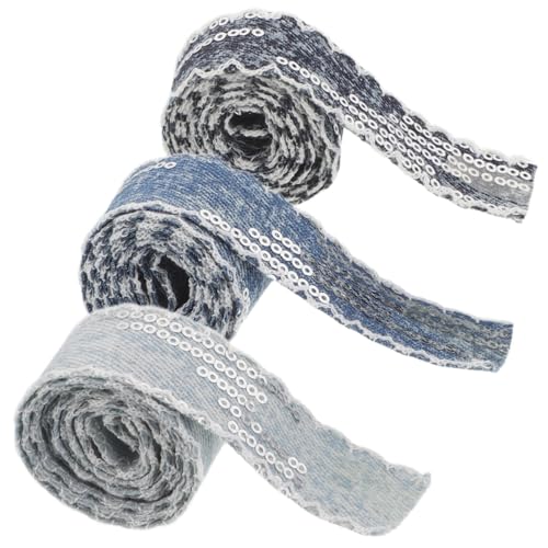 Operitacx 3 Rollen Paillettenglitzer Denim-band Breit Strapazierfähiges mit Auffälligen Pailletten Vielseitig Einsetzbares Nähband für DIY Kleidung Accessoires Haarschmuck und Dekorationen von Operitacx