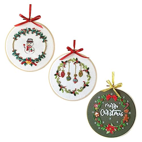 Operitacx 3 Sätze Teiliges Weihnachts Kreuzstich Stickset für Anfänger mit Schneemann Diy Handarbeitsset Inkl Kompletter Starter Tools für Weihnachtsdeko und Kreatives Sticken zu Hause von Operitacx