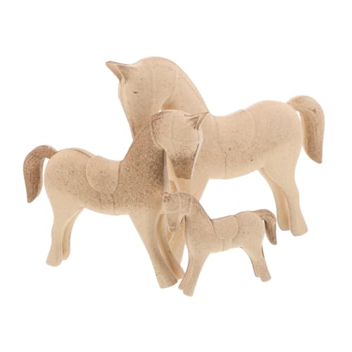 Operitacx 3 Stück Teiliges Unbemaltes Holzpferd-dekor Natürliche Rohe Holzstatue für DIY Malprojekte Rustikale Holzpferde-skulptur als Tisch Bürodekoration Holz-zodiac Pferdefigur von Operitacx