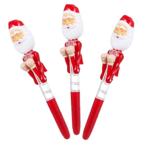 Operitacx 3 Stück Weihnachts-kugelschreiber mit Led-beleuchtung Leuchtender Santa Claus Boxhandschuh Kugelschreiber Retractable Schreibgerät für Schule Büro und Festliche von Operitacx
