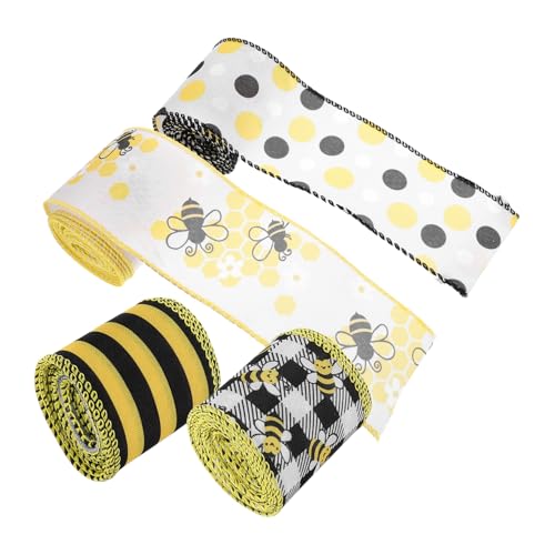 Operitacx 4 Rollen Bedrucktes Geschenkband aus Strapazierfähigem Polyester und Vielseitig Verwendbar für Geschenkverpackung DIY Bastelprojekte und Wohnaccessoires Langlebig und Dekorativ von Operitacx