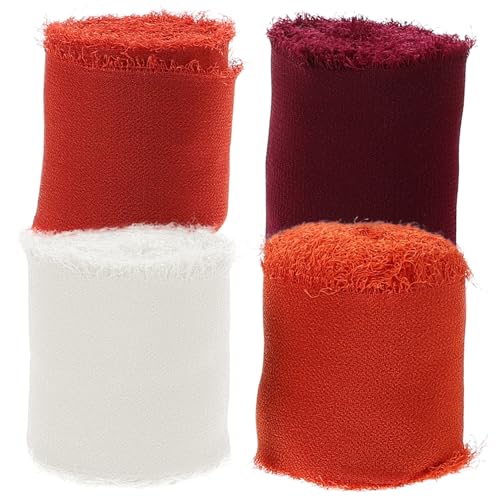 Operitacx 4 Rollen Chiffonband DIY Geschenkband Hochzeit Handsträuße Dekoband Rot Vintage Schleifenband für Party Basteln Verpackung von Operitacx
