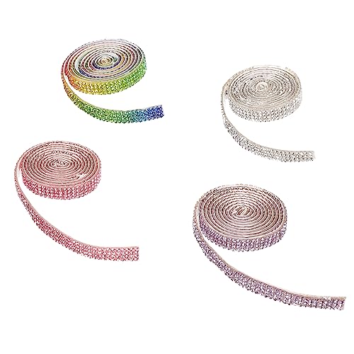 Operitacx 4 Rollen Selbstklebendes Strassband mit Funkelnden Kristall Diamanten Glänzendes Glattes Dekoband für Diy Bastelarbeiten Reihige Strass Dekoration Weiß Bunt von Operitacx