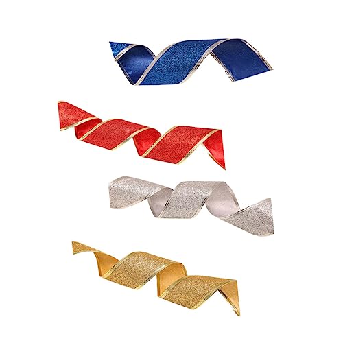 Operitacx 4 Rollen Teiliges Weihnachts Geschenkband Glitzerndes Geripptes PVC Dekoband Vielseitig Zuschneidbar für Geschenkverpackungen DIY Schleifen und Festliche Weihnachtsdeko von Operitacx