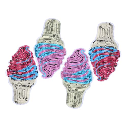 Operitacx 4 Stück Eiscreme Pailletten Patches Bügelbild für DIY Kleidung Bestickte Applikationen für T Shirts Jeans und Hüte Kreative Dekoration für Styles von Operitacx