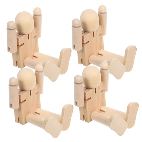 Operitacx 4 Stück Holzroboter unfertiges Holzhandwerk Holzfiguren Peg-Puppe unfertige Holzfigur Roboterfigur aus Holz Roboterfigur Holzpflockpuppe Puppenhausfiguren Beige von Operitacx